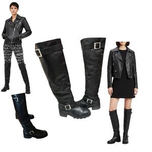 Sixtyseven Leather Over Knee Tall Boots Buckles Moto Punk Goth Whimsygoth Spain